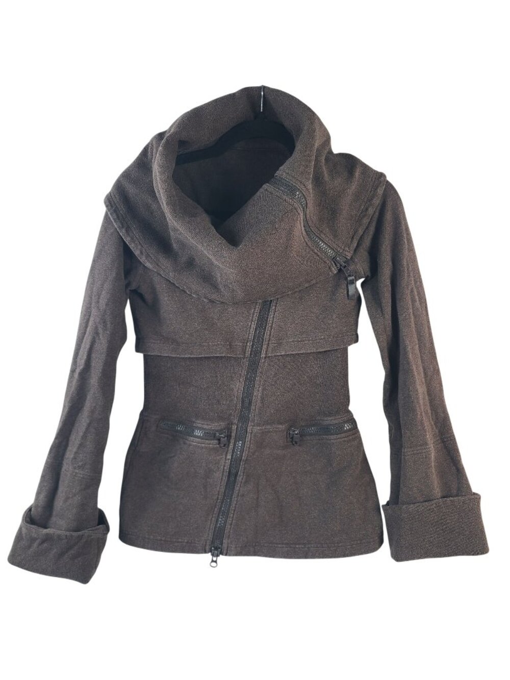 Lululemon Over The Top Jacket Brown Funnel Neckline & Dual Front Zip Ss S